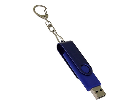 USB-флешка на 16 Гб 2 в 1 поворотный механизм, c дополнительным разъемом Type-C с одноцветным металлическим клипом, синий - рис 3.