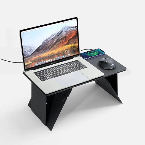 Складной стол для ноутбука с беспроводной зарядкой Kickstand Table, серый - рис 2.