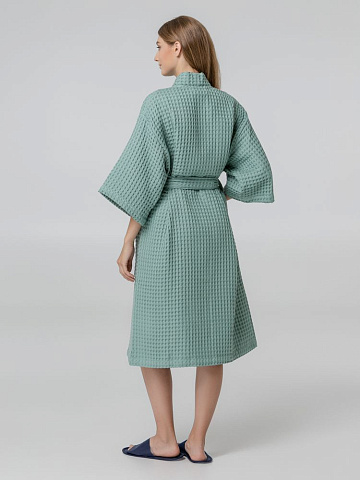 Халат вафельный женский Boho Kimono, зеленая мята - рис 8.