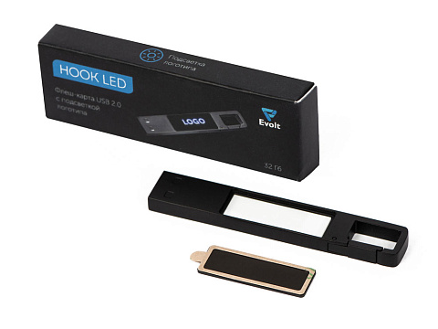 USB 2.0- флешка на 32 Гб c подсветкой логотипа Hook LED, темно-серый, синяя подсветка - рис 9.