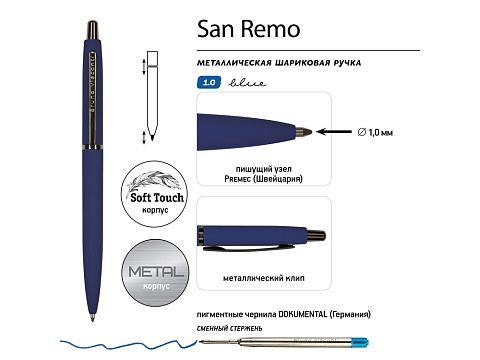Ручка металлическая шариковая San Remo, софт-тач, 1.0 мм, синий - рис 3.