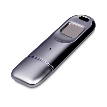 Металлическая флешка со сканером отпечатков пальцев в подарочной упаковке на 256 Гб, серебристый