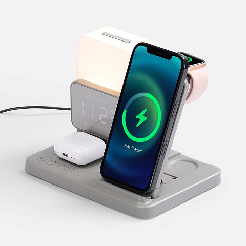 Зарядная станция с электронными часами и подсветкой Large Charge ver.3, серая - рис 2.