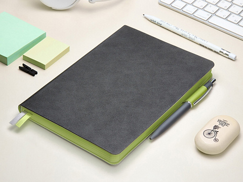 Ежедневник А5 датированный Boston 2026, серый с салатовым обрезом - рис 12.