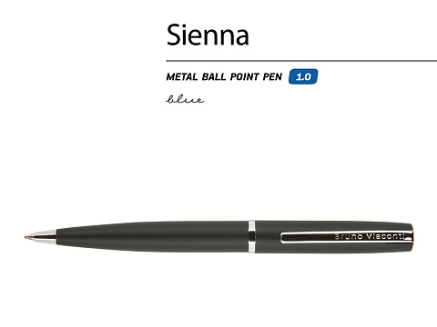 Ручка Sienna шариковая  автоматическая, черный металлический корпус soft-touch, 1.0 мм, синяя - рис 2.