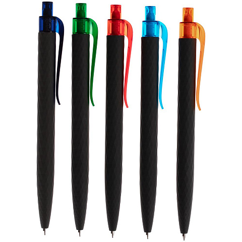 Ручка шариковая Prodir QS01 PRT-P Soft Touch, черная с голубым - рис 8.