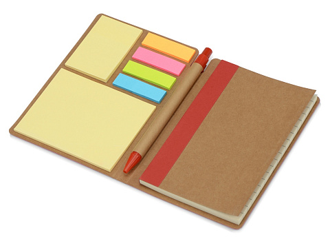 Блокнот А6 Write and stick с ручкой и набором стикеров, красный - рис 2.