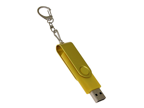 USB-флешка на 32 Гб 2 в 1 поворотный механизм, c дополнительным разъемом Type-C с одноцветным металлическим клипом, желтый - рис 3.